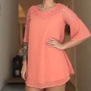 Boutique Lace Accent Dress Coral